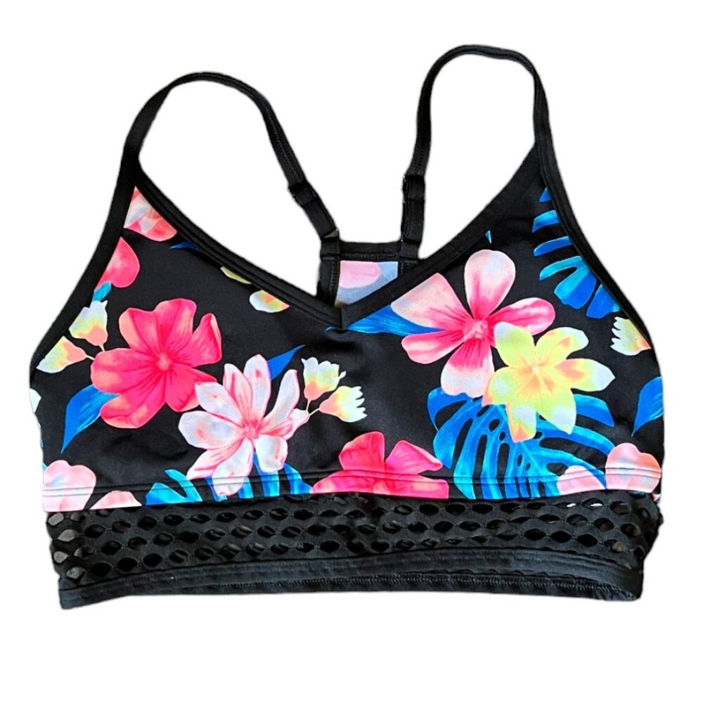 Victoria's Secret PINK Ultimate Lightly Lined Racerback Black Floral Bra, Size M